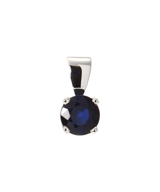 Pendentif Saphir Bleu Rond 6mm en Or Blanc 750 pour femme - Bijoux Trabbia Vuillermoz
