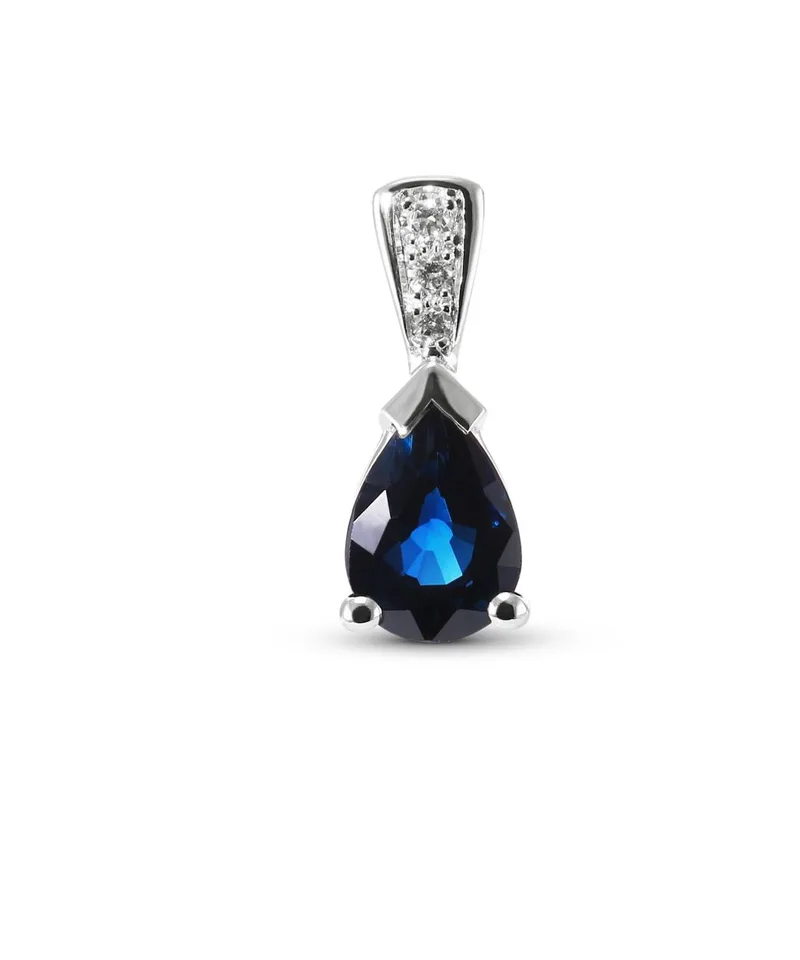 Pendentif Saphir Bleu Royal Poire 7x5mm et Diamants en Or Blanc 750 pour femme - Bijoux Trabbia Vuillermoz