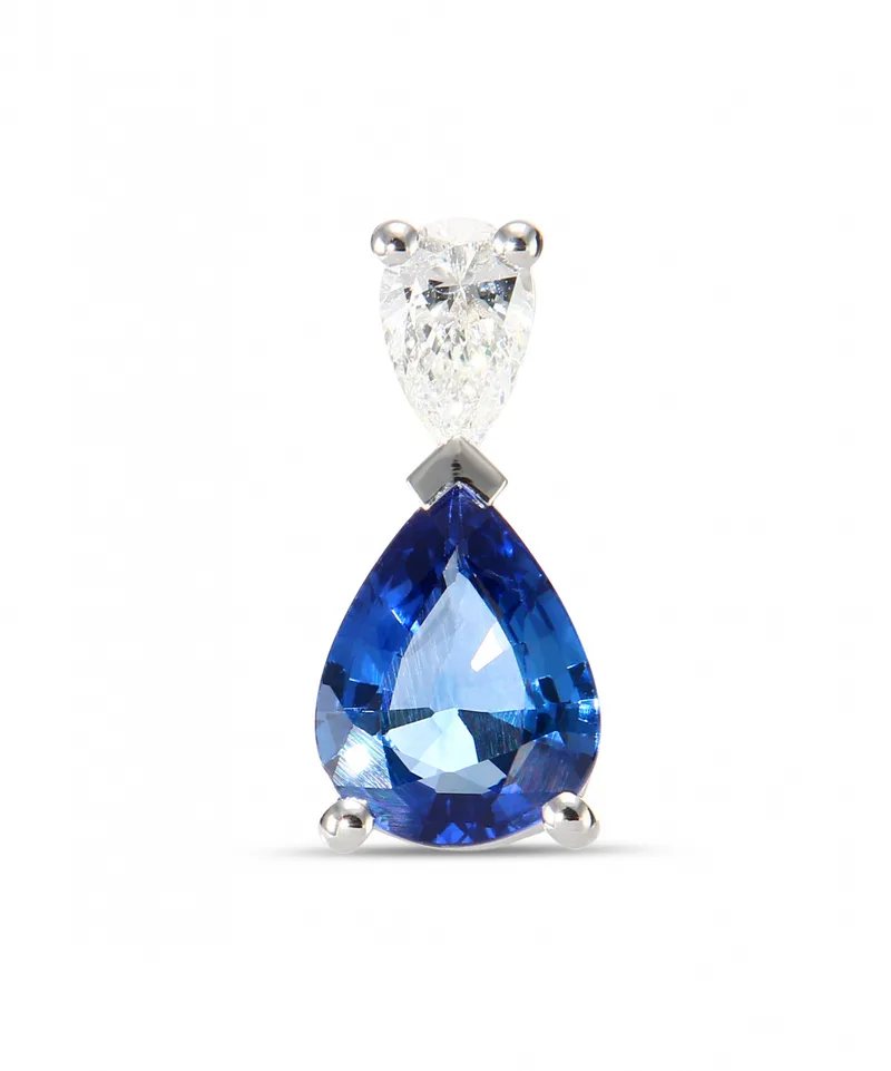 Pendentif Saphir Bleu de Ceylan Poire et Diamant en Or Blanc 750 pour femme - Bijoux Trabbia Vuillermoz
